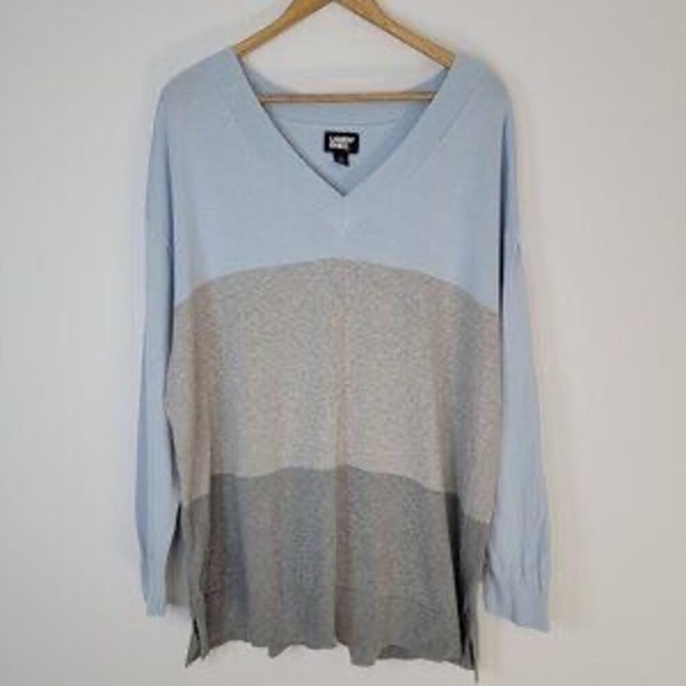 Lands End Sweater Large 14 16 Color block Blue Gray - Picture 2 of 13
